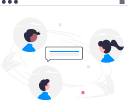 Ilustración de un tres avatar de personas hablando por chat